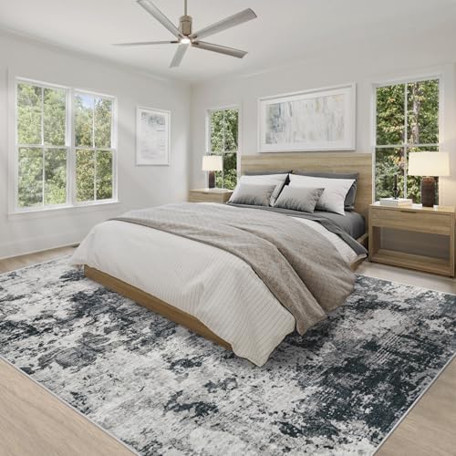 XLUEZ 8x10 Area Rugs for Living Room, Washable Modern Abstract Large Area Rug Neutral Soft Non Slip Kids Rug Stain Resistant Indoor Carpet for Bedroom Nursery Dining Room Playroom(Black, 8'x10')