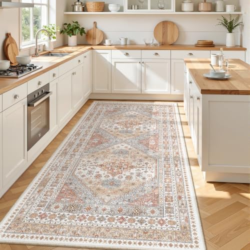 zesthome 4x8 Rug Non Slip,Washable Hallway Runner Rug,Orange