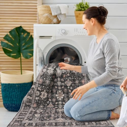 Washable 6x6 Rug Square - Ultra Soft Living Room Area Rug Under Sofa Black