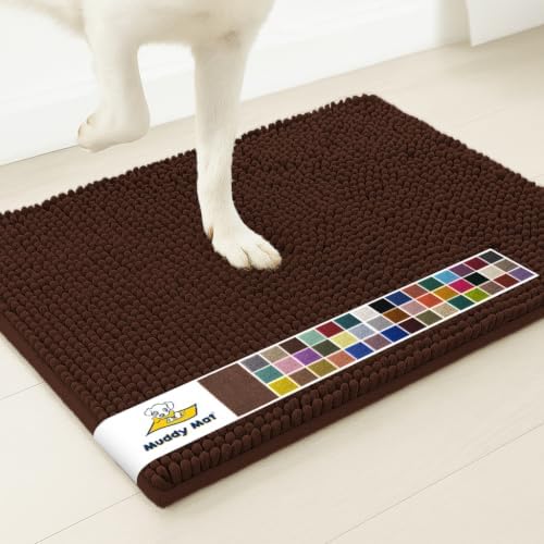 Muddy Mat® | Super Water Absorbent Door Mat Indoor, Microfiber Quick Dry Chenille Entryway Rug, Slip Resistant Front Door Mat, Indoor Mats for Entryway, Machine Washable Pet Rug, Chocolate 3ft x 3ft