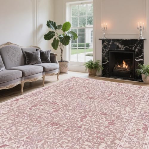 6x9 Washable Area Rugs for Living Room Soft Carpet (Pink)
