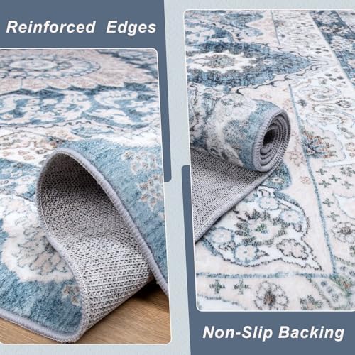 Macgace Washable Vintage Area Rug for Living Room, 5x7 Rugs Blue & Beige