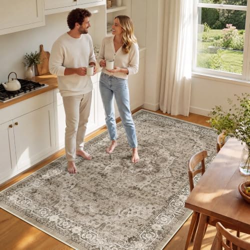 SameBed 5x7 Area Rug Living Room, Vintage Washable Carpet Brown