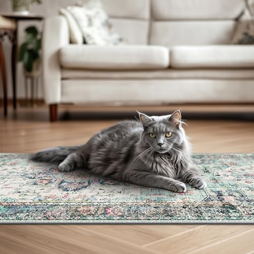 BESTSWEETIE Washable Boho 2x3 Area Rug for Living Room, Multi Navy Teal