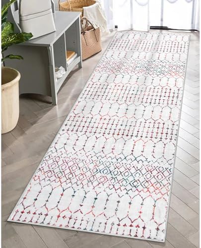 Lahome Moroccan Washable Runner Rug 2x6 Non-Slip Anti-Fatigue Kitchen Rugs and Runners Throw Soft Long Bathroom Runner, Geometric Print Distressed Floor Runners for Entryway Laundry Room Foyer Hana