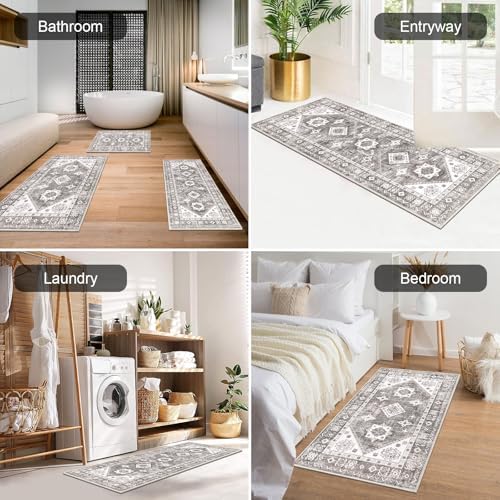 HEBE Boho Kitchen Rugs Set of 3, Non Slip Washable Kitchen Mats for Floor