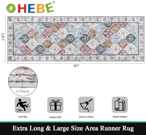 HEBE Hallway Runner Rug 2'8''x8', Washable Non Slip Kitchen Rug Runner