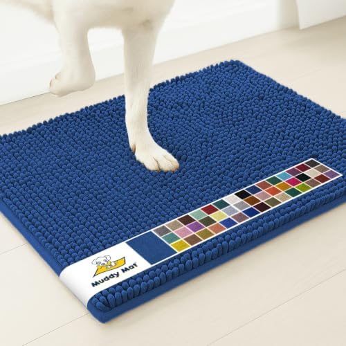 Muddy Mat® | Super Water Absorbent Door Mat Indoor, Microfiber Quick Dry Chenille Entryway Rug, Slip Resistant Front Door Mat, Indoor Mats for Entryway, Machine Washable Pet Rug, Navy Blue 28" x 48"