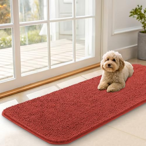 OLANLY Dog Door Mat for Muddy Paws 47x17, Super Absorbent Chenille Mud Mat