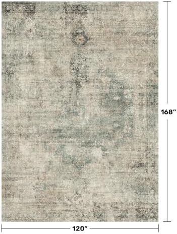 Hazo Haus Washable Moss Green 10x14 Area Rug for Living Room, Large Vintage Farmhouse Rug for Bedroom & Dining Room Under Table, Non-Slip Soft Low-Pile Stain Resistant, Distressed Design