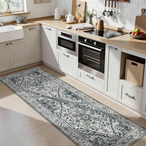 Joydeco Washable 2x6 Hallway Runner Vintage, White&Light Gray&Dark Gray