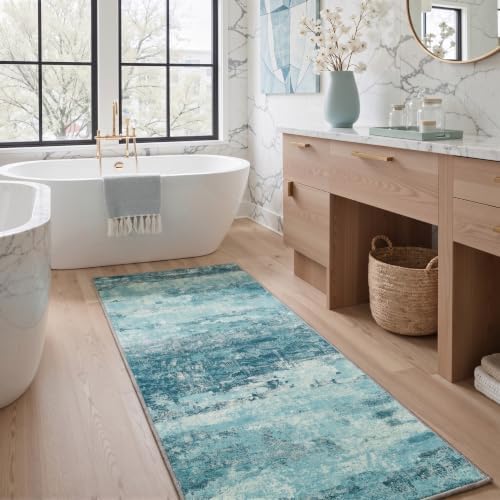 BEIMO 2x5 Teal Abstract Runner Rug, Washable Non-Slip for Hallway