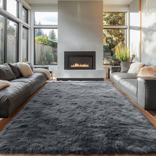 OLANLY 6x9 Machine Washable Large Area Rugs for Living Room, Bedroom, Soft Fluffy Shaggy Bedside Rug, Indoor Floor Carpet for Kids Girls and Boys, Dorms, Nursery, Home Decor Aesthetic, Grey