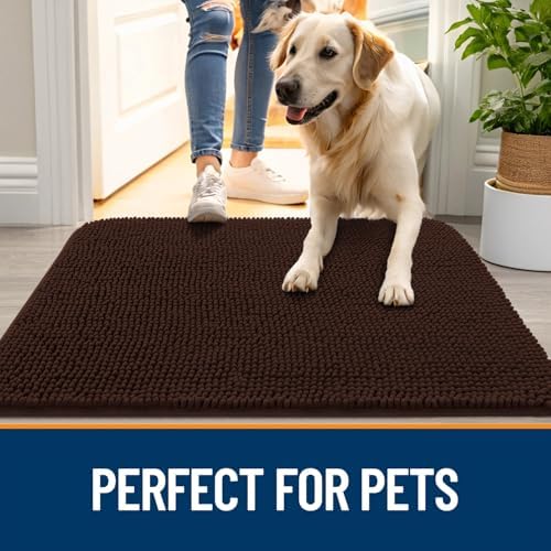OLANLY Dog Door Mat for Muddy Paws 30x20, Super Absorbent Chenille Mud Mat