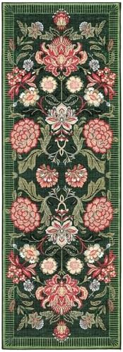 GarveeHome Forest Green Floral Botanical 2x6 Washable Kitchen Runner Rugs Non Slip Vintage Boho Cottage Long Rug for Hallways Bedroom Entryway Bathroom Mat with Rubber Back