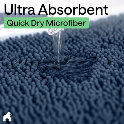 GORILLA GRIP Bath Rug Mat for Bathroom, Absorbent Chenille, 60x24 Navy Blue