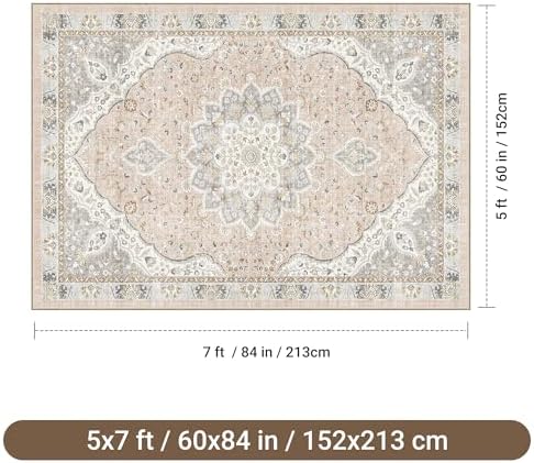 befbee Washable 5x7 Area Rug Non Slip Stain Resistant Rug for Living Room