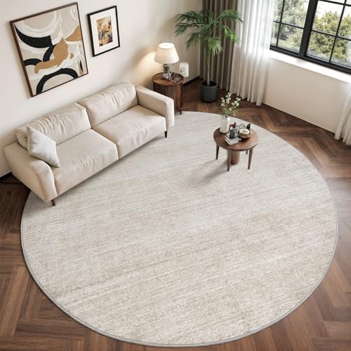 Valenrug Round Rugs 8ft, Circle Washable Area Rugs for Living Room, Beige