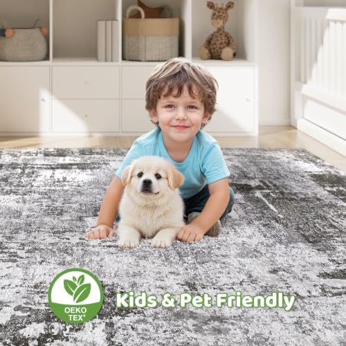 LOONGRUG 7x10 Area Rug Washable Large Neutral Modern Living Room Rugs