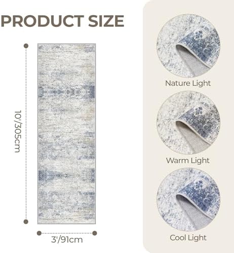 3x10 Runner Rug Non Slip,Washable Hallway Runner Rug,Blue