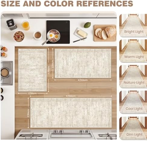Kitchen Rugs Sets of 3, 2x3 2x4 2x5 Rug Runner,Beige