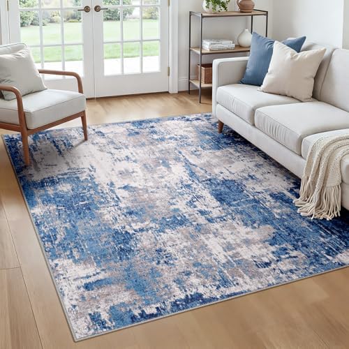 RELEANY Washable Square 6'x6' Area Rug for Living Room Blue Gray