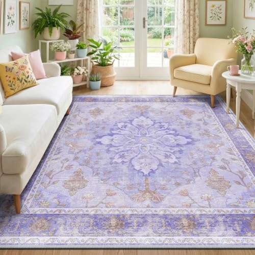 RELEANY Washable Area Rug, Square 7'x7', Purple