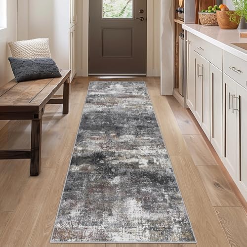 BEIMO 2x6 Runner Rug for Hallway, Dark Grey Washable Abstract Non Slip Rug