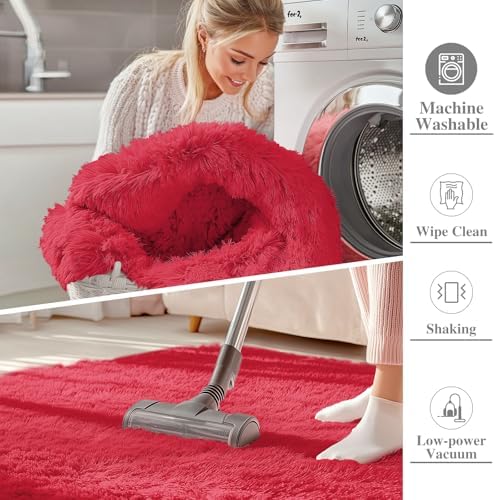 OLANLY 5x7 Machine Washable Large Area Rugs for Living Room, Bedroom, Soft Fluffy Shaggy Bedside Rug, Indoor Floor Carpet for Kids Girls and Boys, Dorms, Nursery, Home Decor Aesthetic, Red