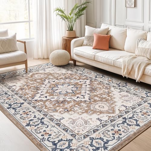 Lofus 5x7 Area Rugs for Living Room Bedroom, Soft Boho Carpet Floral Brown