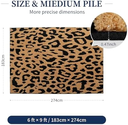 YIHOUSE 6×9 Ft Leopard Area Rugs, Washable High-Low Pile Plush Soft Rug, Non-Slip Non-Shedding Animal Cheetah Carpet for Living Room, Bedroom, Dining Room, Nursery, Home Decor