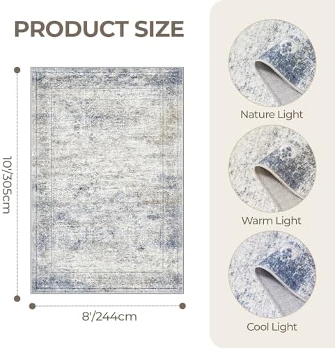 8x10 Area Rugs for Living Room,Large Washable Rug,Blue