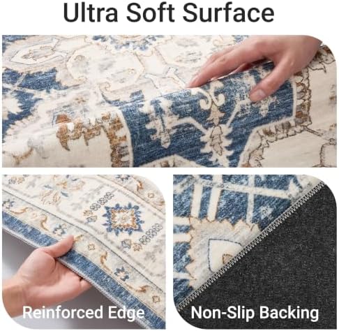 befbee 3x5 Washable Area Rug for Entryway, Low Pile Non Slip Carpet Blue