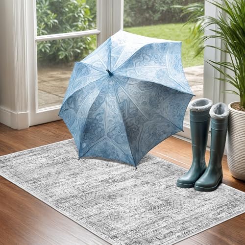 2x3 Rug Non Slip, Small Washable Entryway Rug,Grey