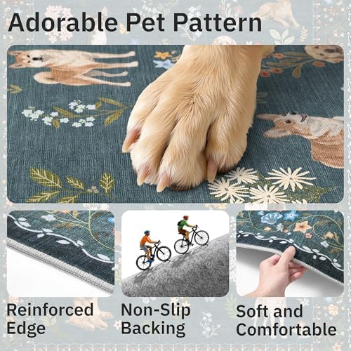 Soalmost Dog 9x12 Area Rugs for Living Room, Washable Soft Rug Navy Blue