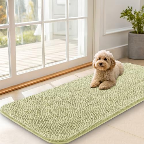 OLANLY Dog Door Mat for Muddy Paws 47x20, Super Absorbent Chenille Mud Mat