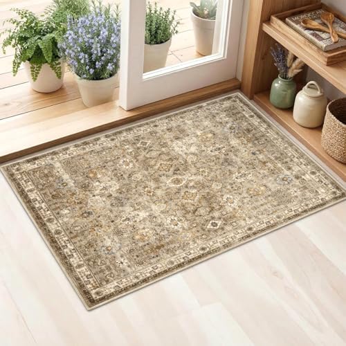 2x3 Area Rug Washable Vintage: Non Slip Throw Rugs for Entryway
