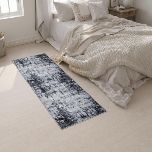 2x6 Washable Runner Rug：Modern Abstract Soft Carpet Dark Black