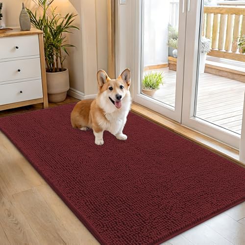 OLANLY Dog Door Mat for Muddy Paws 54x32, Super Absorbent Chenille Mud Mat