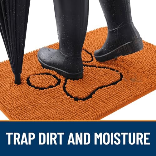 OLANLY Dog Door Mat for Muddy Paws 36x24, Paw Print Design Chenille Mud Mat