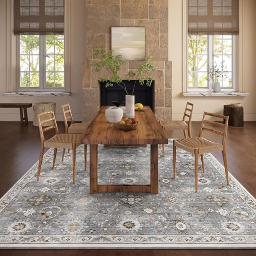 Machine Washable Rug for Living room: 8x10 Area Rugs Boho Vintage Rugs Stain Resistant Non Slip Low Pile Lightweight Soft Carpet for Bedroom Kitchen Dining Room Nursery Kids Room Farmhouse Home Office