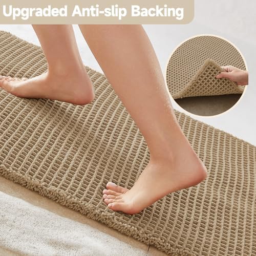 TYUU Waffle Bath Mat, Boho Bathroom Rugs Non Slip Washable, 36x24 Khaki