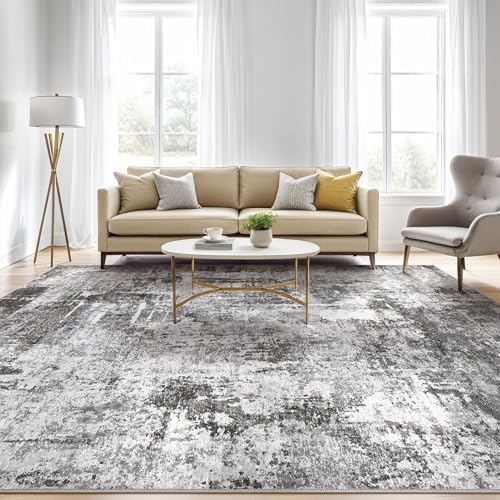 LOONGRUG 12x15 Area Rug Washable Large Neutral Modern Living Room Rugs