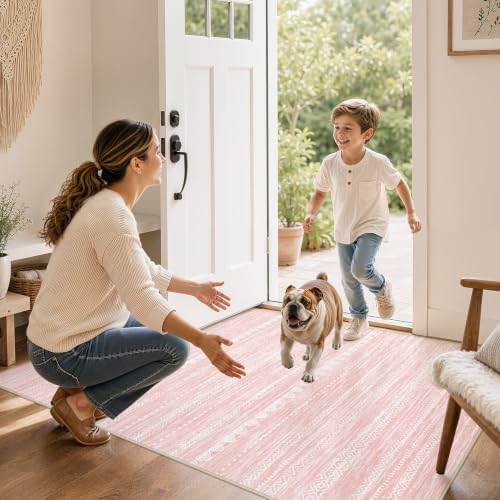 Nakagishi Boho 4x6 Pink Area Rug Living Room Rugs Machine Washable