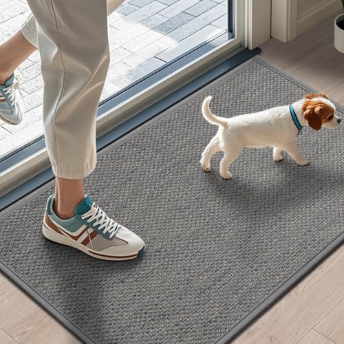 LEKEEPGO Door Mat 17"x29", Non Slip Washable Indoor Door Mat, Light Grey