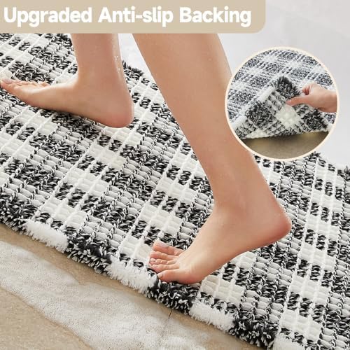 TYUU Waffle Bath Mat, Checkered Bathroom Rugs Non Slip, 30x20 Black & White