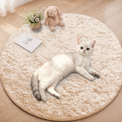 Smiry Round Area Rugs for Living Room Bedroom 3x3 ft, Fluffy Carpet