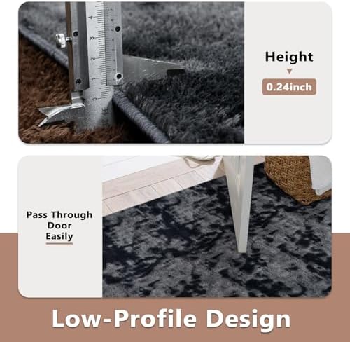 4x6 Tie-dye Dark Grey Area Rug Non-Slip Washable for Bedroom Living Room