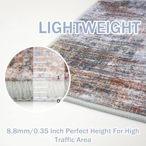 IOHOUZE Abstract Runner Rug 3x6 Ft Washable Runners for Hallways, Non Slip Kitchen Runner Printed Faux Wool Entryway Runner Indoor, Modern Abstract Floor Carpet for Hall Kitchen Bedroom, Orange Grey
