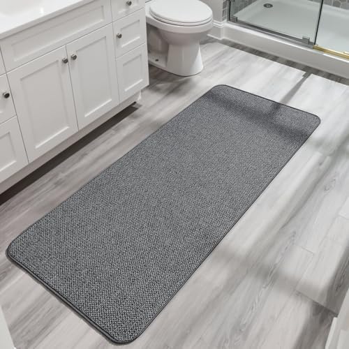 Bosap Bath Mat,Ultra Thin Bathroom Runner Rugs,Large Bath Mats for Bathroom,Quick Dry,Non-Slip,Machine Washable,Low Pile,Bath Rug,Shower Outside,Sink,Home Decor Accessories.Dark Grey,2'x5'（24x60inch）